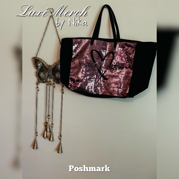 Victoria’s Secret Sequin Showstopper Tote Bag - Pink and Black - Picture 2 of 3